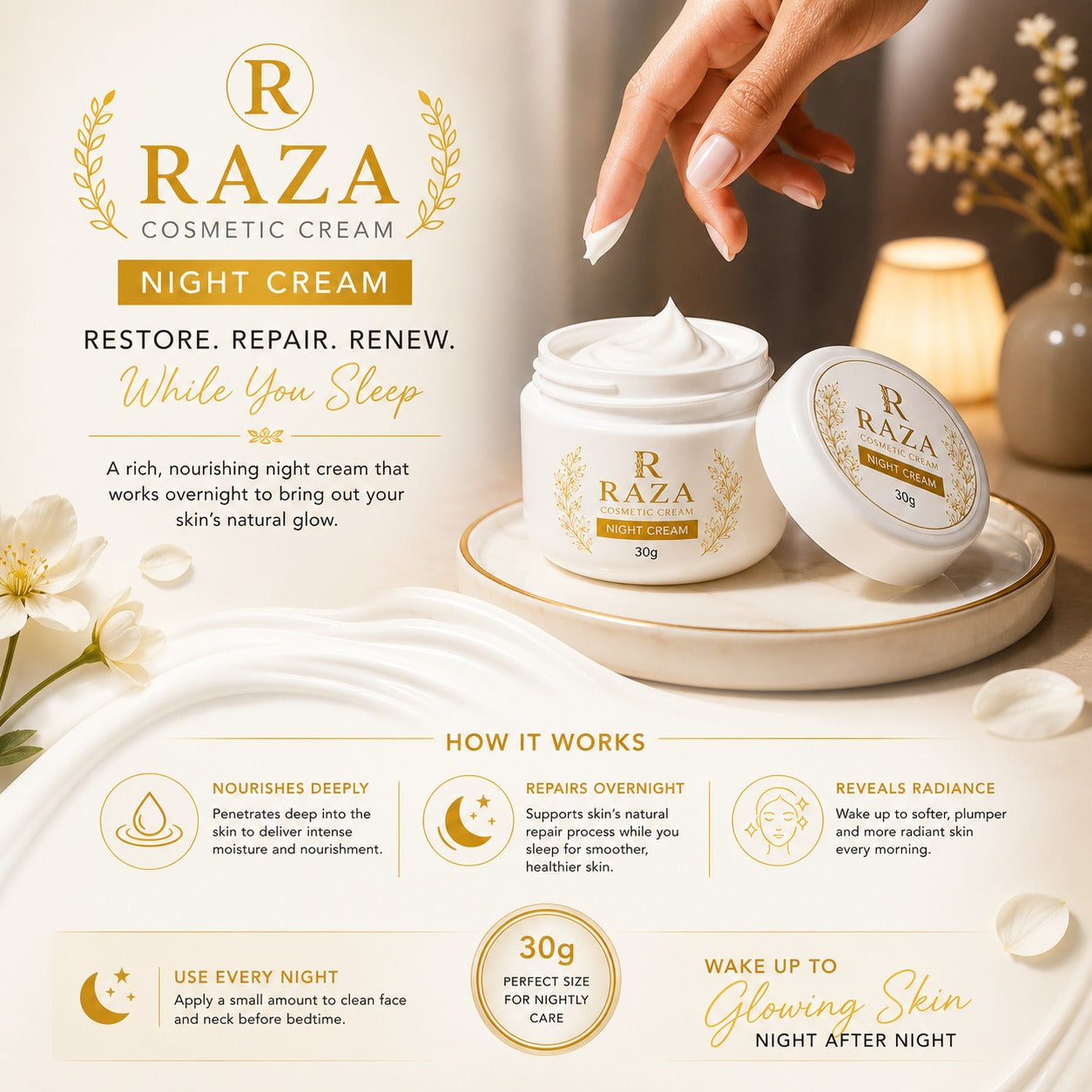 Raza Whitening Skincare Kit – Day Cream, Night Cream & Beauty Soap