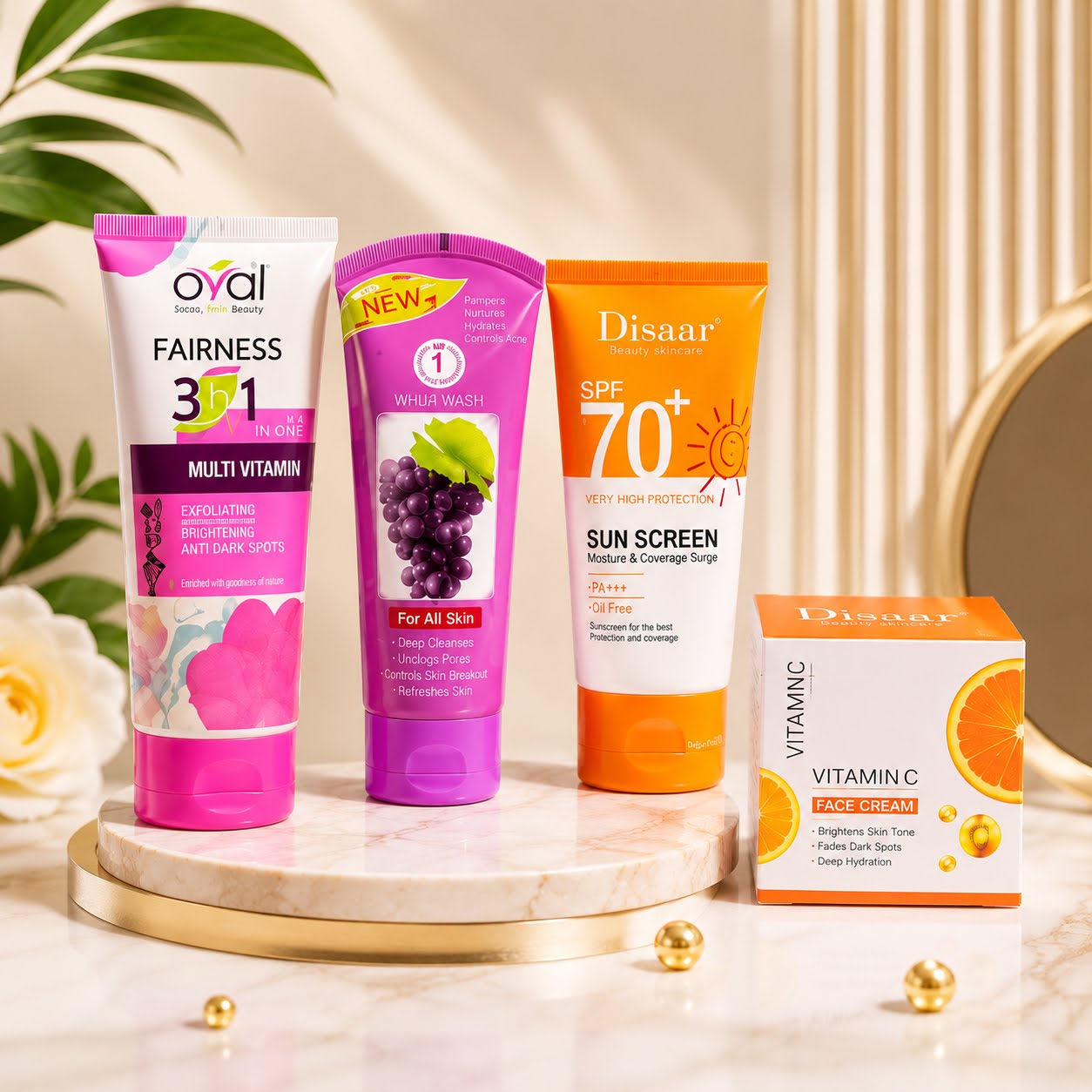 Glow & Protection Skincare Deal – SPF 70, Face Wash & Vitamin C Cream Bundle