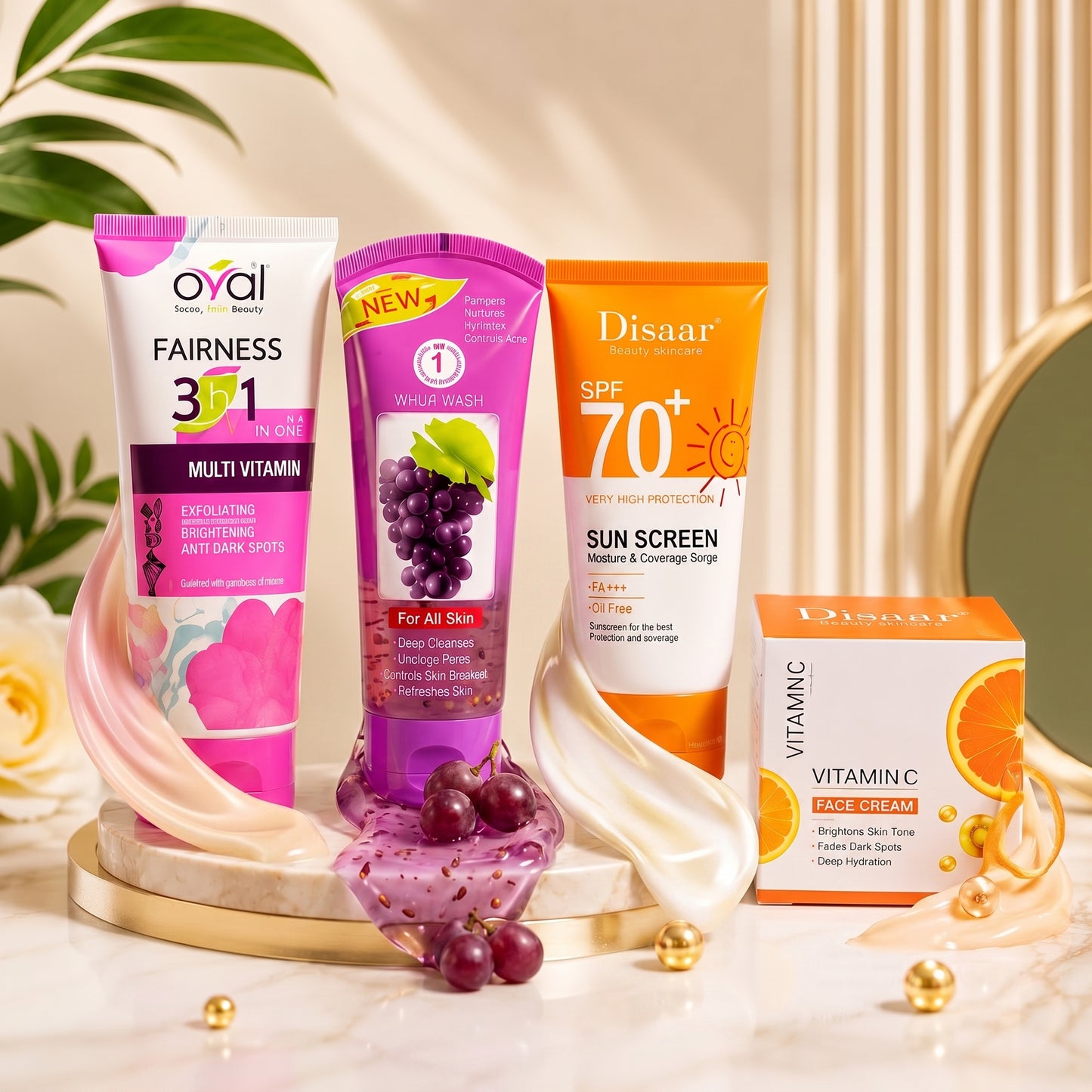Glow & Protection Skincare Deal – SPF 70, Face Wash & Vitamin C Cream Bundle